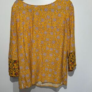 Soft Surroundings Womens Multicolor Floral Keyhole Back Linen Blend Blouse Large